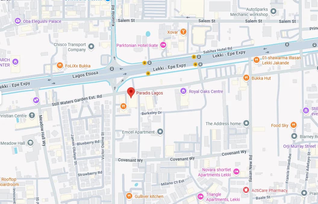 Map showing Paradis Lagos at Westbrook Mall, Lekki