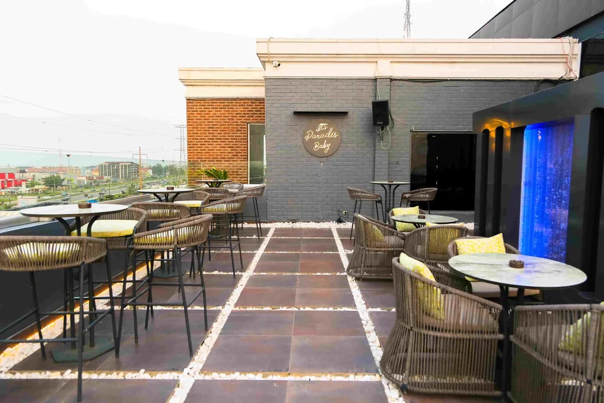 The open-air rooftop terrace at Paradis Lagos